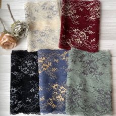 画像4: 【1m200円】ラッセルストレッチレース　グリーン　幅19cm　メタリックな花柄　３ｍ巻　日本製 (4)