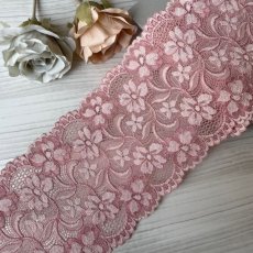 画像2: 【1m110円】ラッセルストレッチレース　ピンク　３m巻幅12.6cm美しい花柄　高品質な日本製 (2)