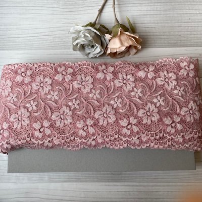 画像3: 【1m110円】ラッセルストレッチレース　ピンク　３m巻幅12.6cm美しい花柄　高品質な日本製