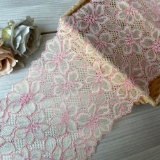 画像2: 【1m110円】ラッセルストレッチレース　ベージュピンク　幅16.9cm　綺麗な花柄　3m (2)