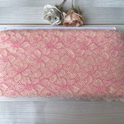 画像3: 【1m110円】ラッセルストレッチレース　ベージュピンク　幅16.9cm　綺麗な花柄　3m