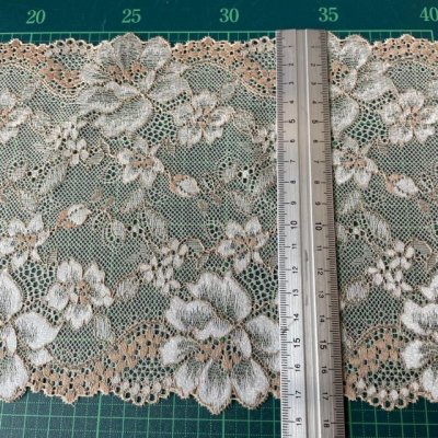 画像1: 【1m110円】ラッセルストレッチレース　ベージュブラウン薔薇柄　幅17cm　3ｍ巻日本製