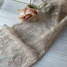 画像4: 【1m110円】ラッセルストレッチレース　ベージュブラウン透け感のある薔薇柄　幅16cm　３ｍ巻　日本製 (4)