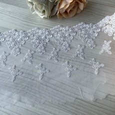 画像8: 3ｍ！幅15.8ｃｍ光沢のある花柄チュールレース　オフホワイト高品質な日本製 (8)