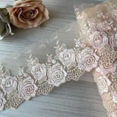 画像1: チュールレース　ベージュ　幅9cm　薔薇柄　刺繍の美しい日本製　 (1)