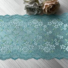 画像2: 【1m110円】ラッセルストレッチレース　エメラルドグリーン　幅16.８cm　薔薇柄　3m (2)