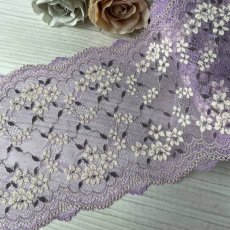 画像7: 【1m110円】ラッセルストレッチレース　パープル　幅16.８cm　薔薇柄　３m (7)