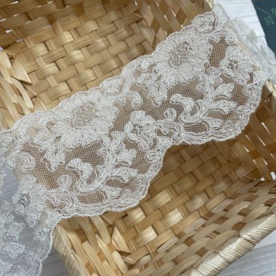 画像2: 【高品質な日本製】チュールレース　ウール糸　オフ白ラメ　幅8.5cm　1m