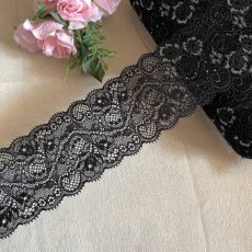 画像11: 【1m30円】10ｍ！幅5.7ｃｍ薔薇柄ラッセルストレッチレース　ブラック／オフホワイト (11)