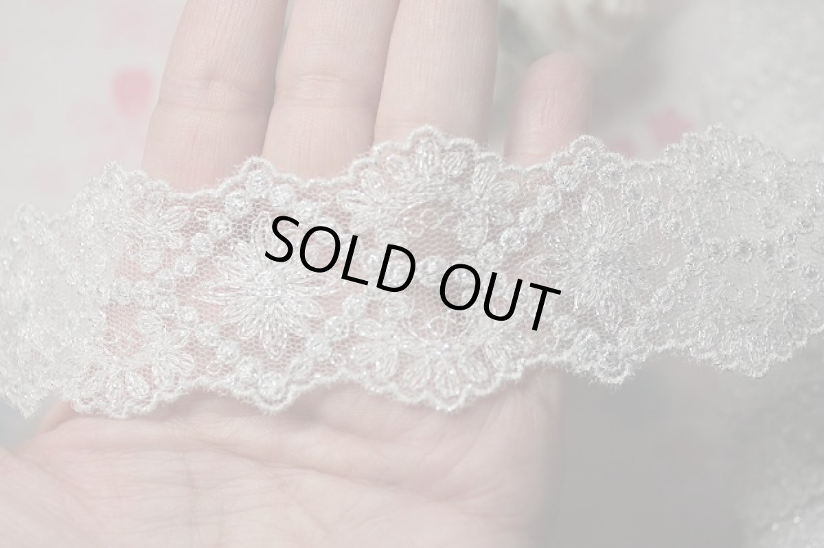 画像7: 【日本製】チュールレース　銀色　幅4.5cm　両山ダイヤ花柄　６m巻　 (7)