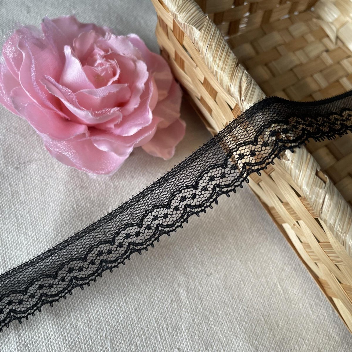 画像7: 【日本製】ラッセルフリルレース　ブラック　幅1.9cm可愛いドット柄　 (7)