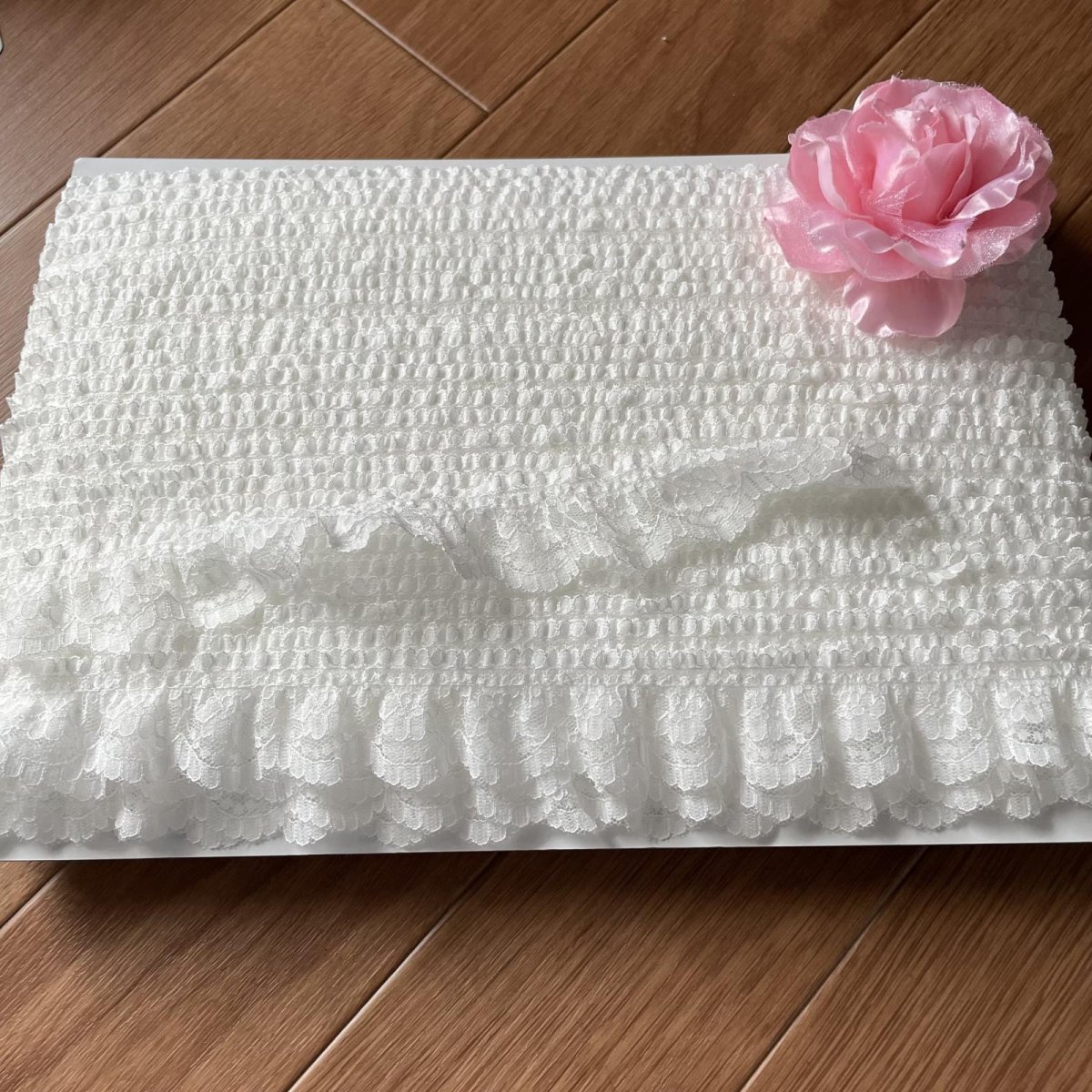 画像5: 【日本製】ラッセルフリルレース オフホワイト 幅3.8cm薔薇柄 5m巻 衣装に (5)