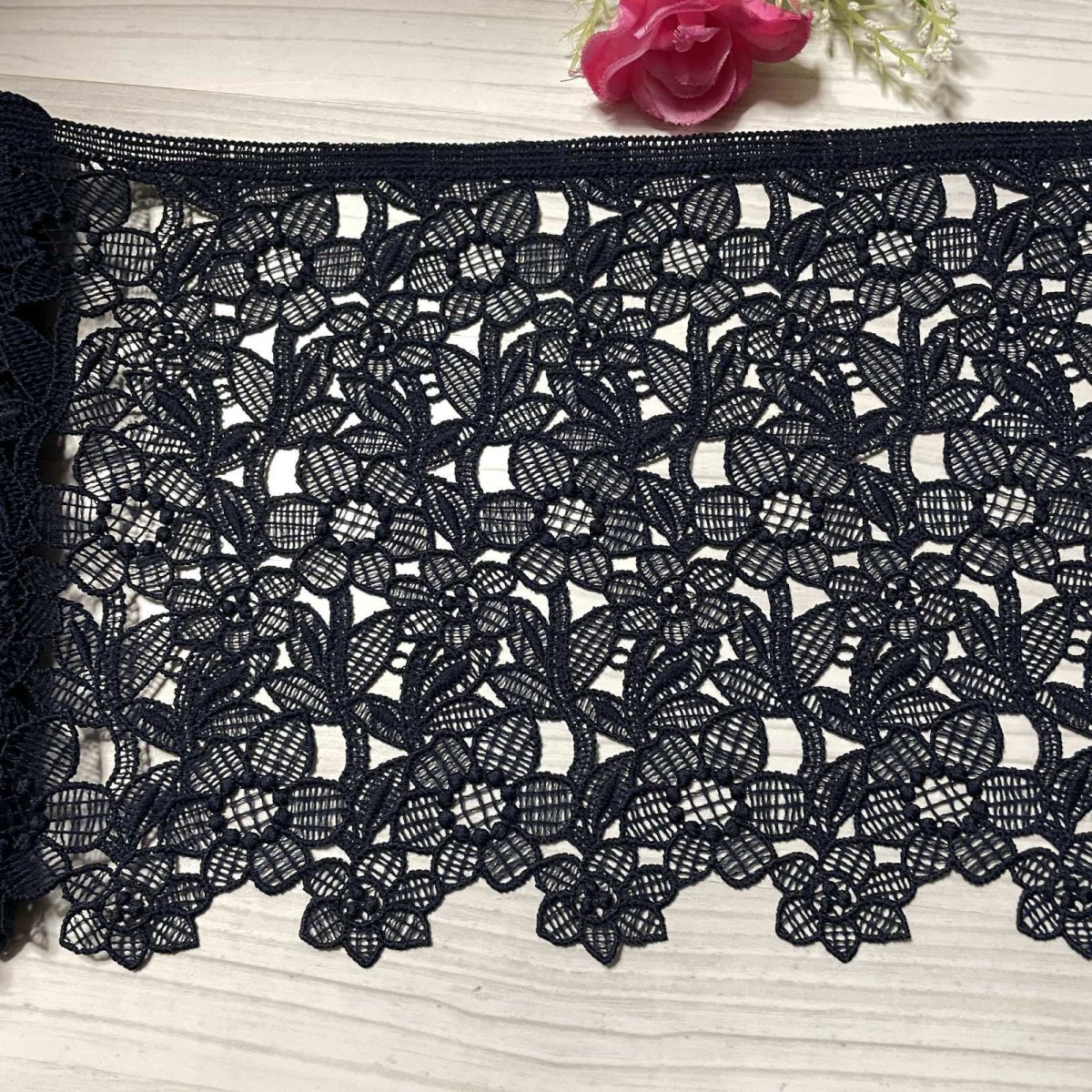 画像2: 【高品質な日本製】ケミカルレース　ネイビー　幅19.5ｃm　約2ｍ　 (2)