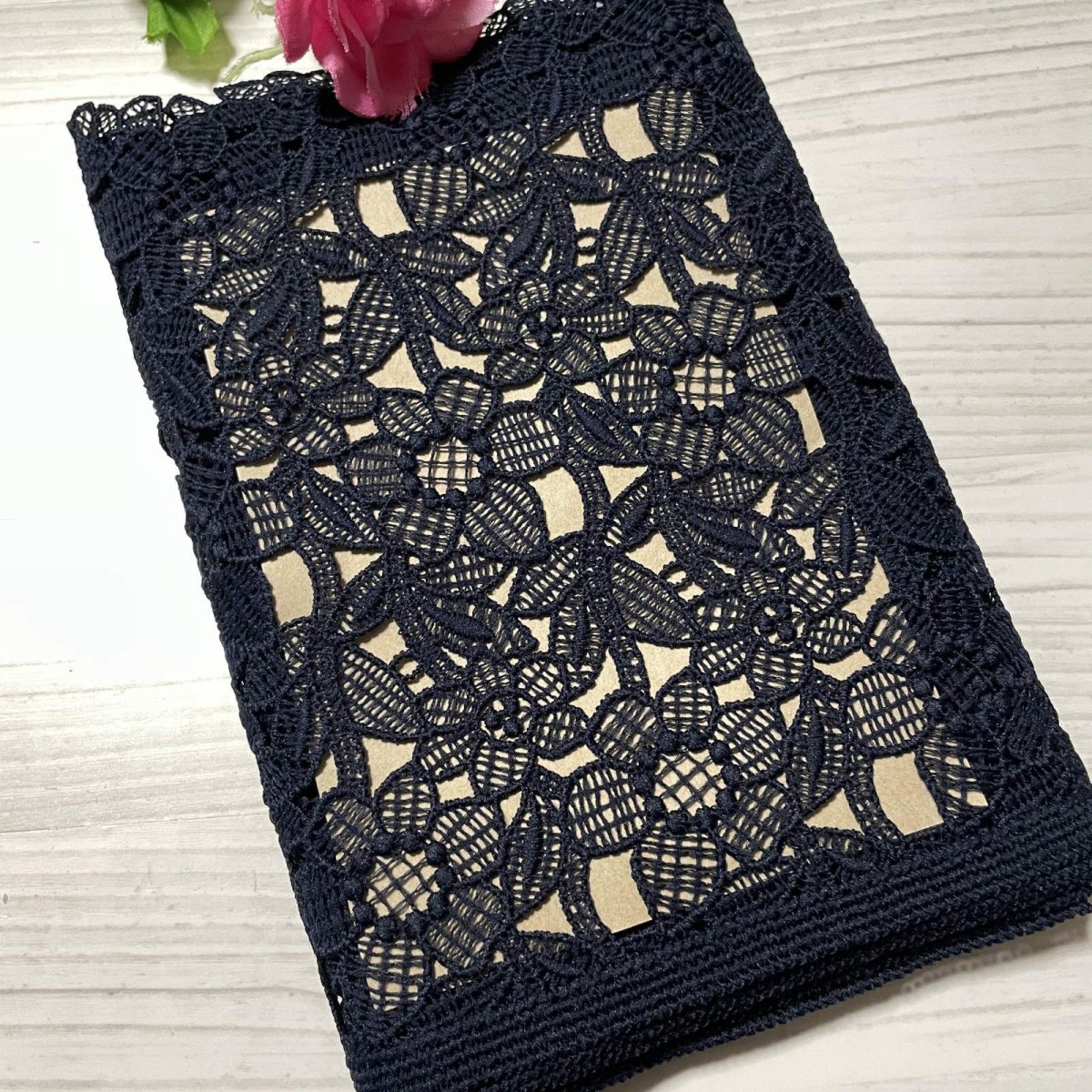 画像5: 【高品質な日本製】ケミカルレース　ネイビー　小花柄　幅19.5ｃm　約2ｍ　 (5)