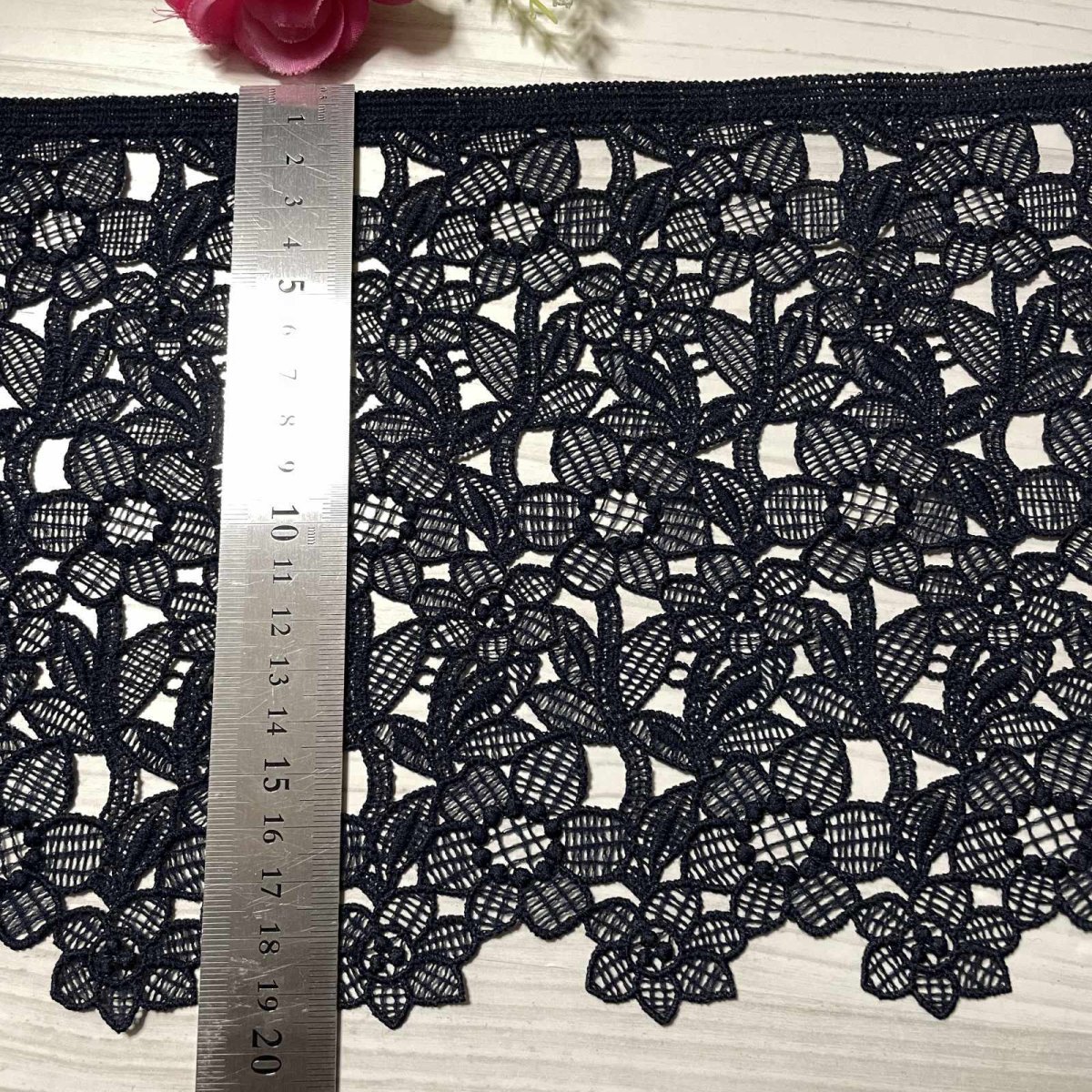 画像3: 【高品質な日本製】ケミカルレース　ネイビー　幅19.5ｃm　約2ｍ　 (3)