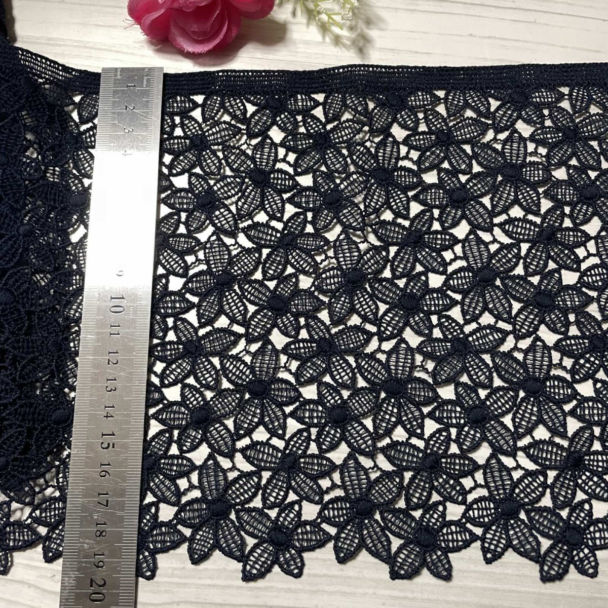 画像3: 【高品質な日本製】ケミカルレース　ネイビー　幅19.5ｃm　約2ｍ　 (3)