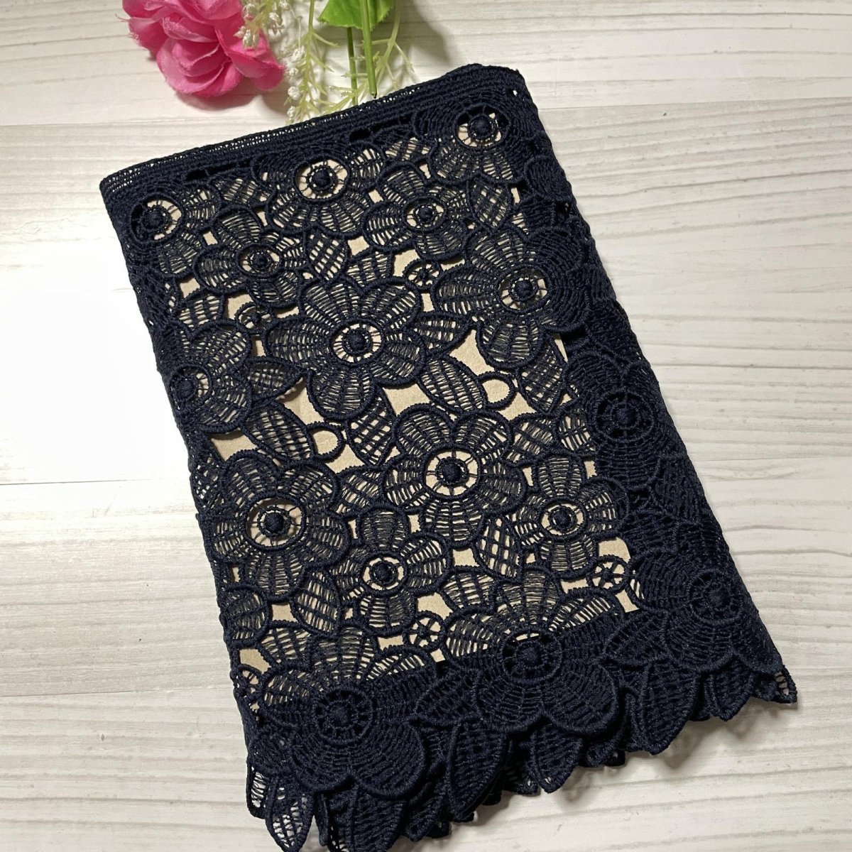 画像5: 【高品質な日本製】ケミカルレース　ネイビー　可愛い花柄　幅19.5ｃm　約2ｍ　 (5)