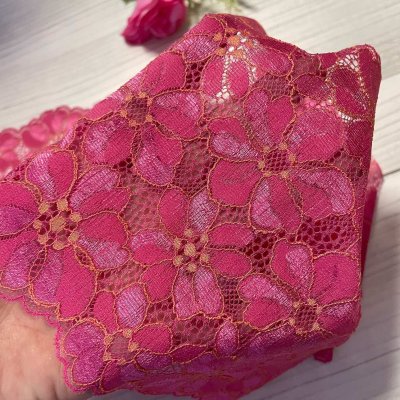 画像2: 【クリックポスト送料無料】1100円!派手ピンク赤系ラッセルストレッチレース１m×５点高品質な日本製