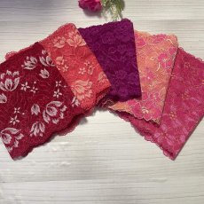 画像1: 【クリックポスト送料無料】1100円!派手ピンク赤系ラッセルストレッチレース１m×５点高品質な日本製 (1)