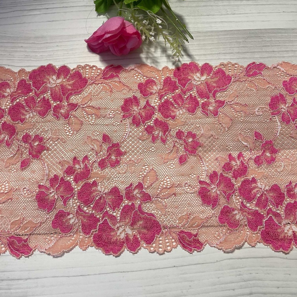 画像5: 【クリックポスト送料無料】1100円!派手ピンク赤系ラッセルストレッチレース１m×５点高品質な日本製 (5)