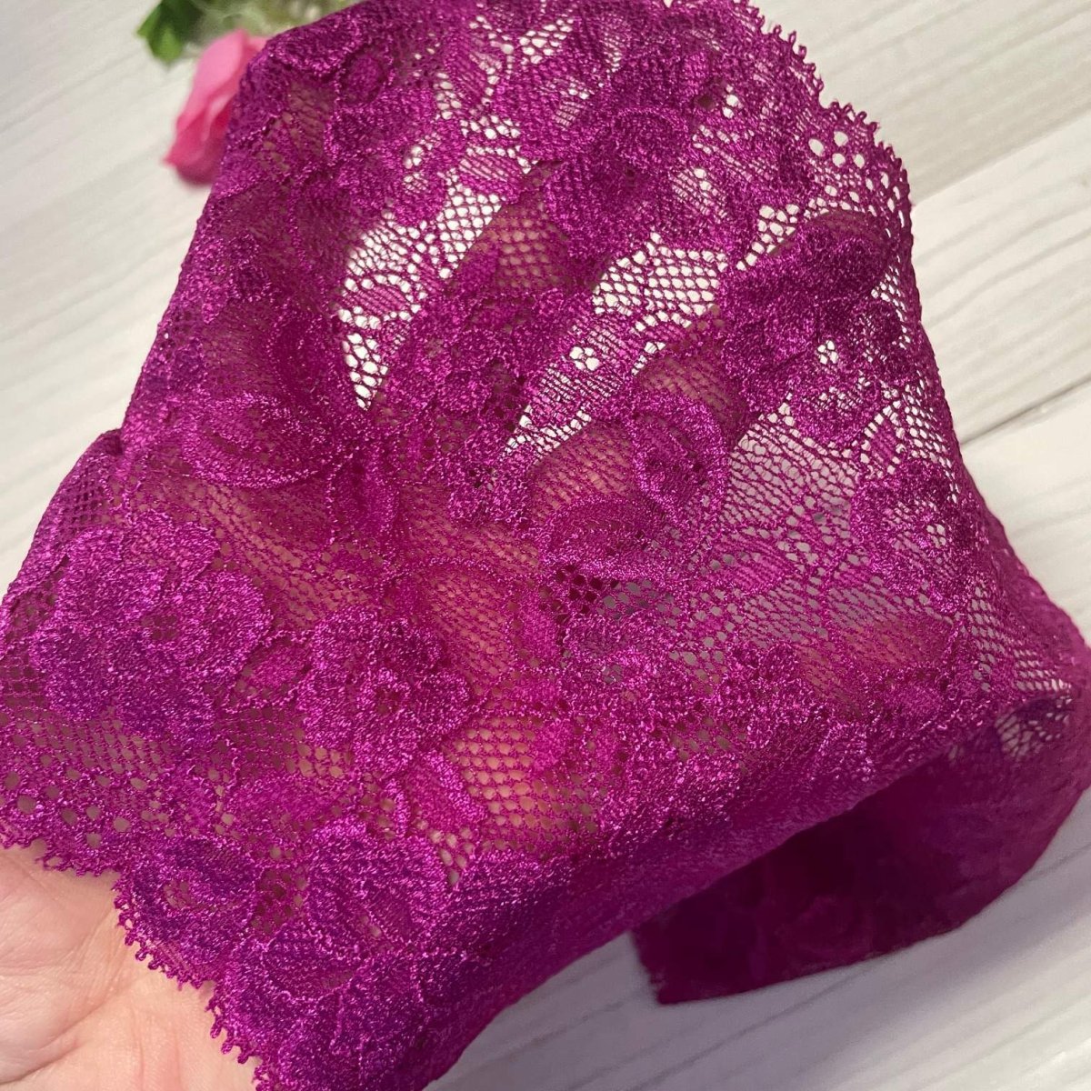 画像8: 【クリックポスト送料無料】1100円!派手ピンク赤系ラッセルストレッチレース１m×５点高品質な日本製 (8)