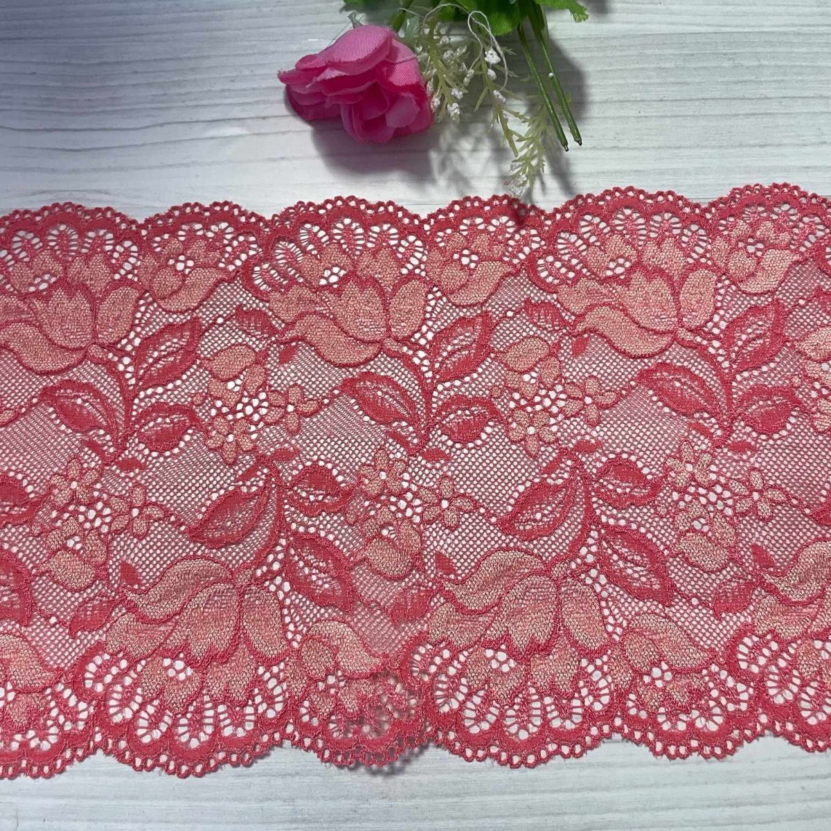 画像11: 【クリックポスト送料無料】1100円!派手ピンク赤系ラッセルストレッチレース１m×５点高品質な日本製 (11)