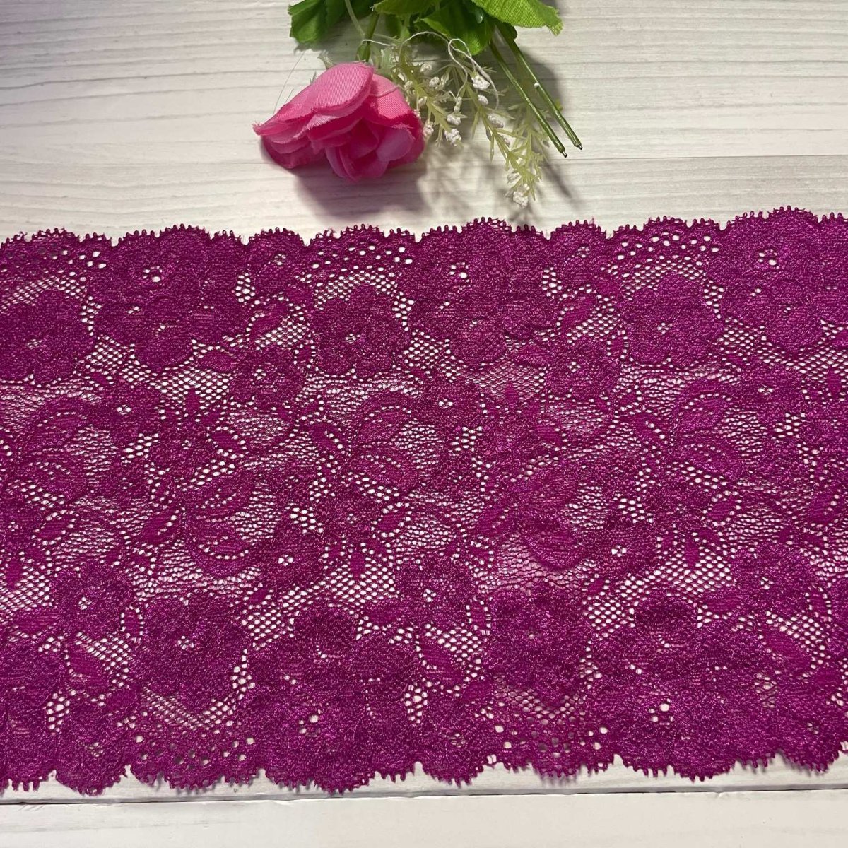 画像7: 【クリックポスト送料無料】1100円!派手ピンク赤系ラッセルストレッチレース１m×５点高品質な日本製 (7)