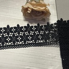 画像2: 【1点限り】ケミカルレース　2段の小花柄　ブラック　幅6.2ｃm　5ｍ　日本製 (2)