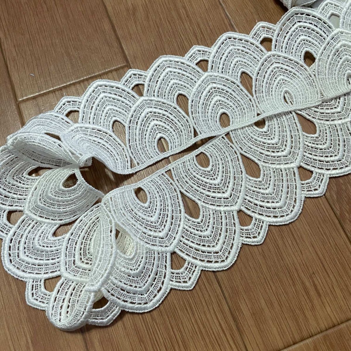 画像6: 【高品質な日本製】ケミカルレース　ダブルスカラ柄　オフホワイト　幅7.8ｃm (6)