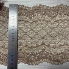 画像3: ラッセルストレッチレース　ブラウン　幅16cm　透け感のある小花格子柄　3m (3)