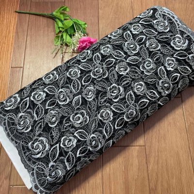 画像3: 【高品質な日本製】チュールレース　ブラックシルバー　幅43cm　1ｍ　透け感のある薔薇柄