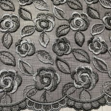 画像8: 【高品質な日本製】チュールレース　ブラックシルバー　幅43cm　1ｍ　透け感のある薔薇柄 (8)