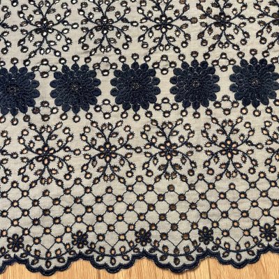 画像3: 【高品質な日本製】刺繍レース　カーキブラック　幅53cm　1ｍ　可愛いスカラと大胆な花柄