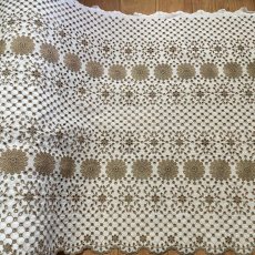 画像1: 【高品質な日本製】刺繍レース　ベージュ　幅52cm　1ｍ　可愛いスカラと大胆な花柄 (1)