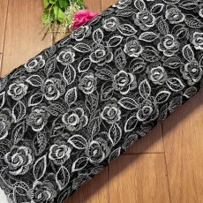画像11: 【高品質な日本製】チュールレース　ブラックシルバー　幅43cm　1ｍ　透け感のある薔薇柄 (11)