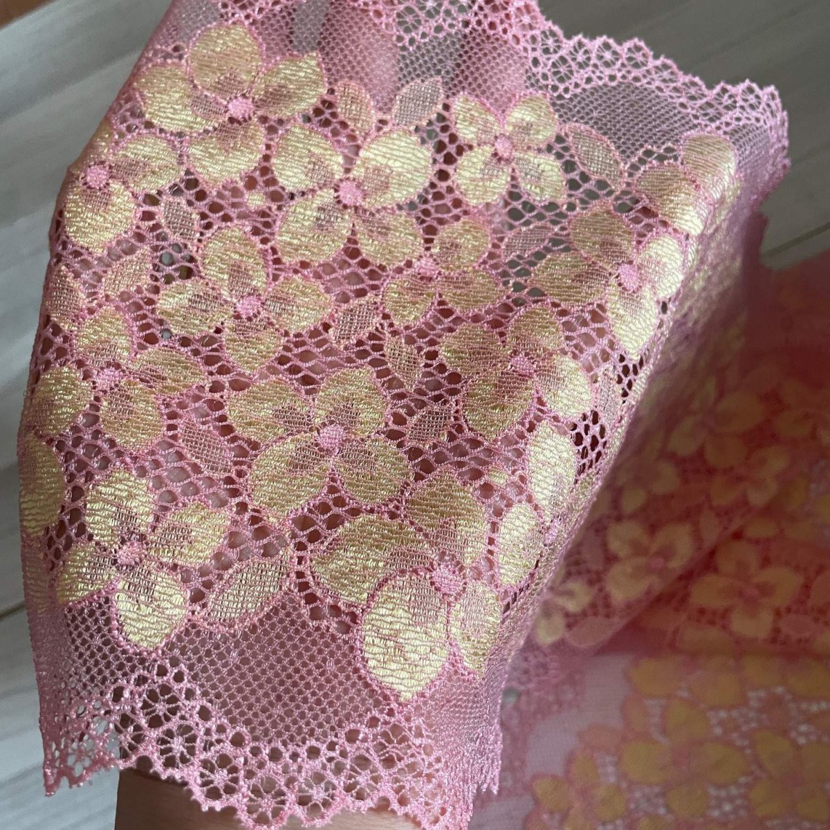 画像6: 【クリックポスト送料無料】上品なピンク系ラッセルストレッチレース１m×５点高品質な日本製 (6)