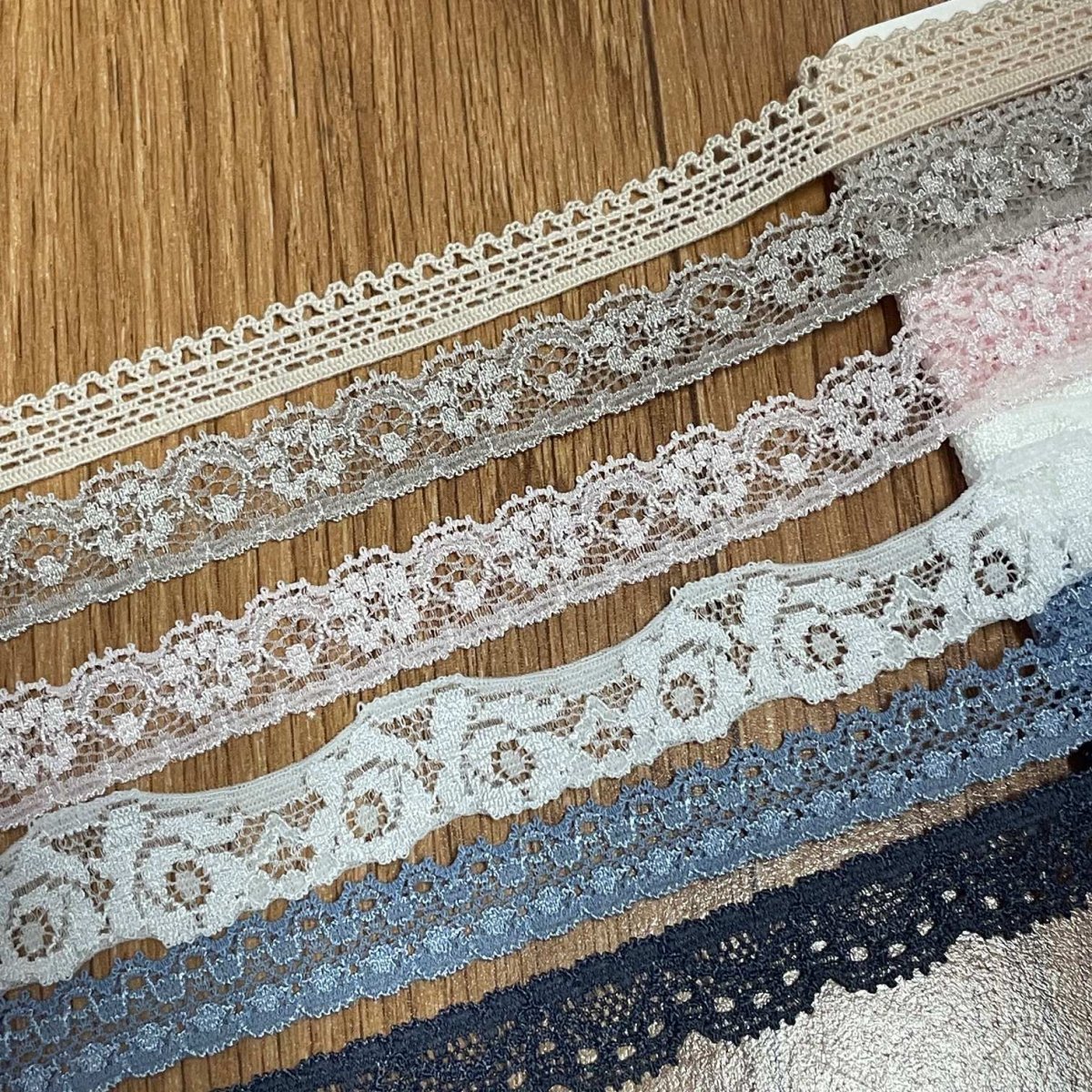 画像2: 【クリックポスト送料無料】計18m細幅国産ストレッチレース6種セット（3m×6本） (2)