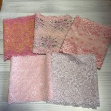 画像1: 【クリックポスト送料無料】上品なピンク系ラッセルストレッチレース１m×５点高品質な日本製 (1)