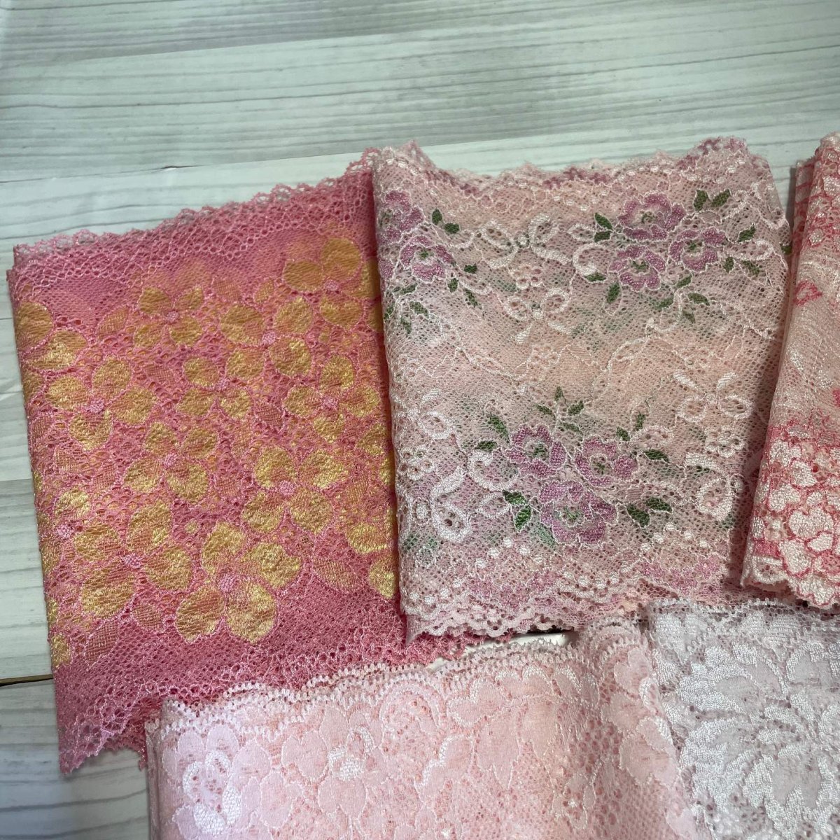 画像2: 【クリックポスト送料無料】上品なピンク系ラッセルストレッチレース１m×５点高品質な日本製 (2)