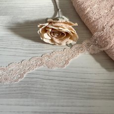 画像1: 【クリックポストで発送】たっぷり65ｍ！幅3.8cm小花柄リバーストレッチレース　ベージュピーチ (1)