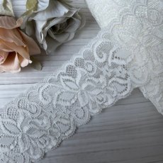 画像1: 【日本製】20ｍ！幅6.5cm薔薇柄ラッセルストレッチレース　オフホワイト (1)