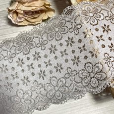 画像1: 【日本製】５ｍ！幅12.8cm可愛い花柄ラッセルストレッチレース　グレー (1)