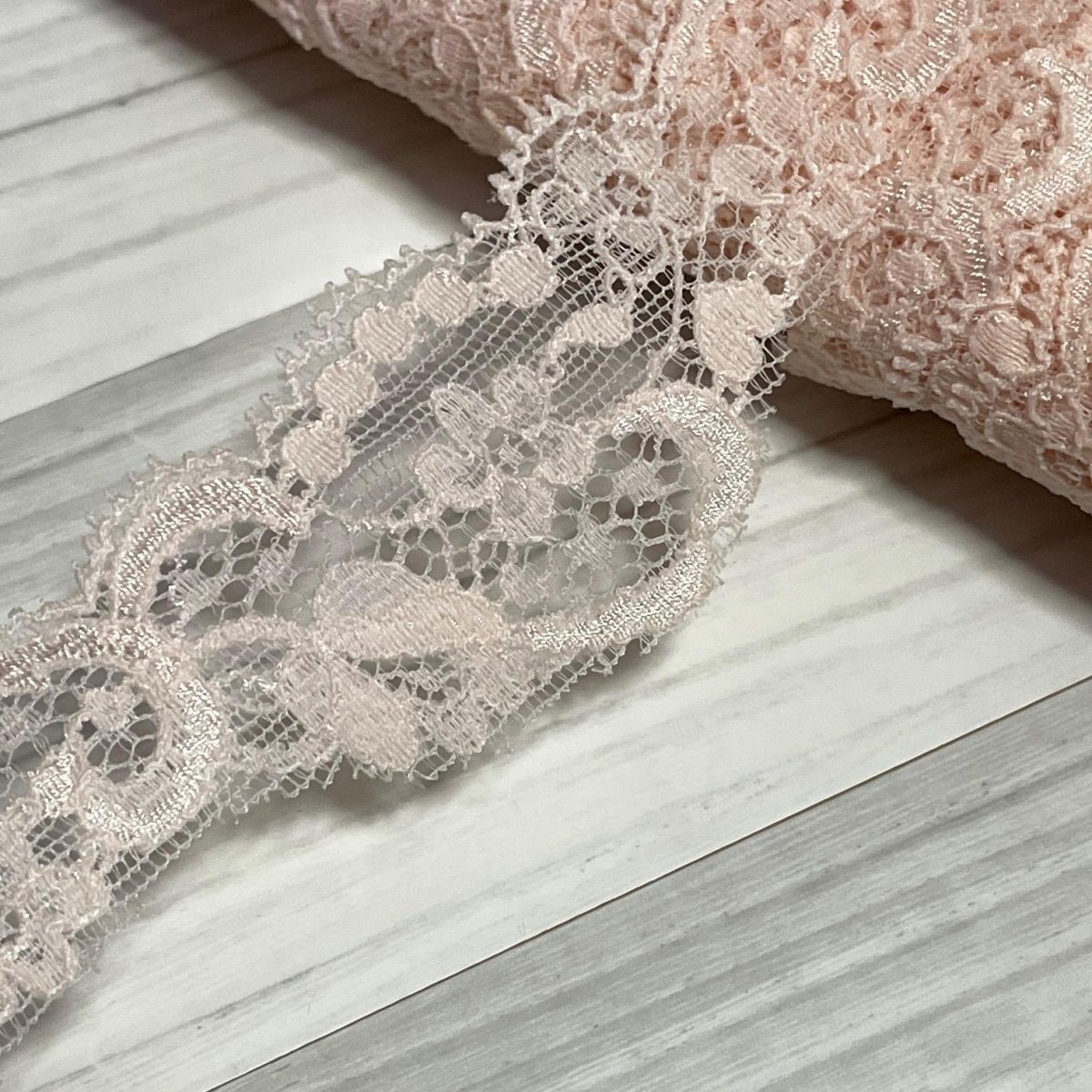 画像6: 【ほとんど市販されていない】5ｍ！幅3.8cm小花柄リバーストレッチレース　ベージュピーチ (6)