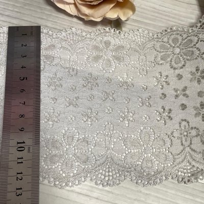 画像1: 【日本製】５ｍ！幅12.8cm可愛い花柄ラッセルストレッチレース　グレー