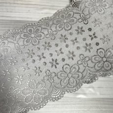 画像6: 【日本製】５ｍ！幅12.8cm可愛い花柄ラッセルストレッチレース　グレー (6)
