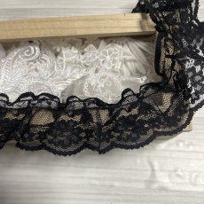 画像8: 日本製ラッセルフリルレース　４ｃｍ　薔薇柄　　黒 (8)