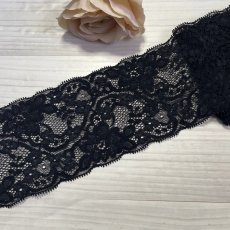 画像1: 幅8.2cm美しいラッセルストレッチレース　黒　日本製　 (1)
