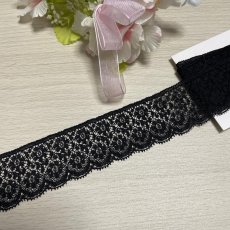 画像1: フランス製リバーレース　黒　幅3.4ｃｍ花柄　１ｍ (1)