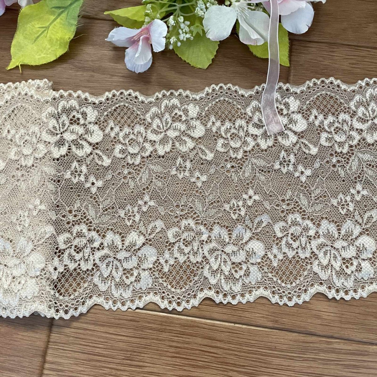 画像5: 【クリックポスト送料無料】1100円!ベージュブラウン系ラッセルストレッチレース2m×３点セット高品質な日本製 (5)