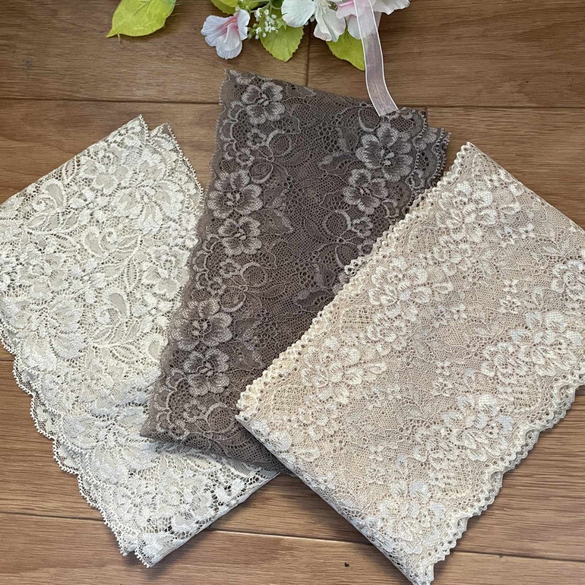 画像4: 【クリックポスト送料無料】1100円!ベージュブラウン系ラッセルストレッチレース2m×３点セット高品質な日本製 (4)